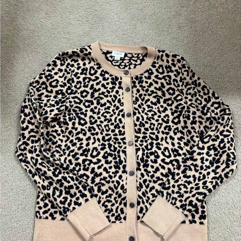 J. Crew Black and Tan Animal Print Cardigan Small